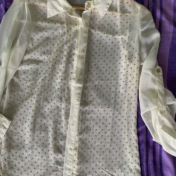 Ali Kris Tops - Chic Cream and Gold Women's Dress Shirt